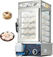 Commercial Bun Steamer, 5-Layer Electric Hot Food Warmer, 30-110℃ Temperature Range, 10-60 Minutes Timing, 360° Circulation Heating, Anti-Dry Burning, Independent Safety Switches Control, Slightly til