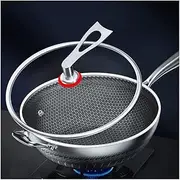 Frying Pan Stainless Steel Non-Stick Pan with Lid Honeycomb Frying Pan for Frying Steak and Egg Nonstick Pan Pan