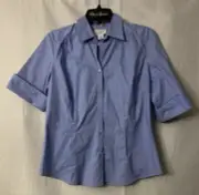 NWT Ann Taylor LOFT Womens Short Sleeve Button Front Blue Top Blouse Shirt 12