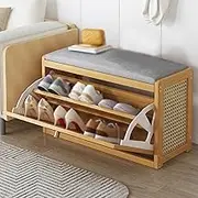 Shoe Bench Storage with Seat, Flip Down Shoe Cabinet, Shoe Cupboards for Hallways, Space Efficient Entryway Storage(27.55in)
