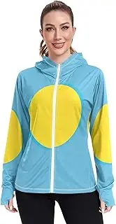 [RPLIFE] Palau Flag Sun Protection Hoodie Women, Upf 50+ Zip up Outdoor Hoodie, (S-XXL)