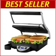 Nonstick Sandwich Maker & Indoor Grill - 4-Slice Capacity, Timer & Drip Tray