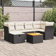 7 Piece Garden Sofa Set with Cushions, Black Poly Rattan, Modular Design, Storage Function, Water-Resistant Bag Inclusive, UV-Resistant, Durable PE Rattan, Adjustable Feet, Removable