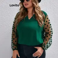 在飛比找蝦皮商城優惠-Lovito 大尺碼曲線優雅素色網紗拼接女襯衫 LNL511