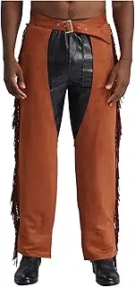 Yeahdor Mens Suede Fringe Cowboy Costume Tassels Open Crotch Western Pants Halloween Cosplay Chaps