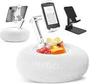 Kindle Pillow Stand, Tablet Stand Holder for iPad, 360° Adjustable Phone Holder with Comfortable and Soft Plush, Detachable Bowl, Reading in Bed or Lap, White