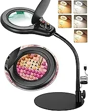 Jeedefi 10X Magnifying Glass with Light and Stand, Flexible Gooseneck LED Lighted Desk Lamp, 2200 lumens Multiple Color Modes Stepless Dimming, Hands Free Magnifier for Craft Painting Hobby Reading