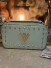 Valentino Orlandi MINT green “V” logo double zip camera bag wide strap New
