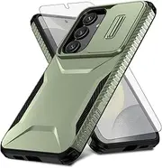 Asuwish Phone Case for Samsung Galaxy S24/S25 5G with Tempered Glass Screen Protector and Slide Camera Cover Rugged Hybrid Shockproof Protective Cell Accessories S 24 24S 25 25S G5 Men Army Green