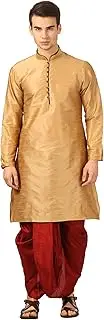 [Royal Kurta] Mens Silk Self Design Kurta And Dhoti Pant (Bronze)