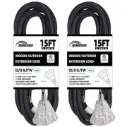 2 Pack 3-Outlets Indoor Outdoor Extension Cord Weatherproof with Lighted End,...