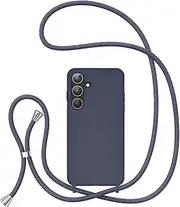 [UEEBAI] Crossbody Lanyard Phone case for Samsung Galaxy S24 Plus/S25 Plus 5G, Silicone Phone Cover with Adjustable Necklace Strap Belt Neck Cord Lanyard Case CuteCrossbody Case for Women - Deep Blue