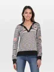 Striped Wool V-Neck Knit Top