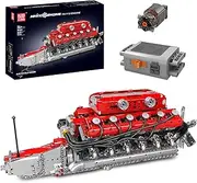 Mould King 10169 MOC Technik V12 Inline Petrol Engine Building Kit - Sports Car Motor Model with Electric Drive, Battery Box, and Motor (3472 Pieces) - Advanced STEM Construction Set
