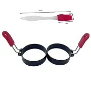 Non Stick 2pcs 3'' Fried Egg Molds Pancake Ring w/ Brush Cooking Stainless Steel