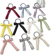 Hair Ribbon Ties Silk Bow Scrunchies Satin Cute Knotted Bowknot Hair Scrunchie Ribbons Tails Scarf Scrunchy Ponytail Holder Hair Bands Hair Elastic for Women Girls (10pcs) (Multiple colors, One size)