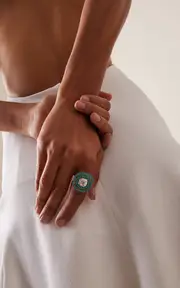 [Simon Teakle] Platinum Diamond, Emerald, Turquoise Ring