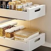 HAMON Extendable Kitchen Drawer, 25 cm, Telescopic Drawer Retrofitting, Pull Slide Out Drawer, White, Carbon Steel, Extendable Cabinet Organiser, No Drilling and Nailing Required