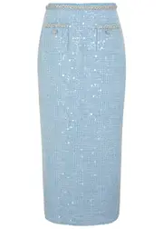 Self-portrait Sequin-embellished Bouclé Tweed Midi Skirt - Blue - 8 (UK8 / S) 8 (UK8 / S)