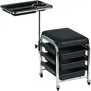 Perfeclan Manicure Beauty Tool Cart with Drawers Multipurpose Tray Adjustable Height Organizer Chair Stool for Hairdresser Salon Beauty, Black