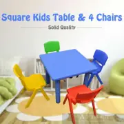 60x60cm Blue Square Kids Children Playing Study Desk Table 4 Chairs Mixed Colour