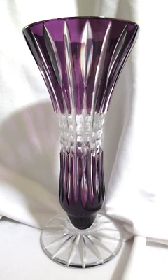 Caesar Crystal Bohemiae Denver Large Violet Trumpet Vase Signed Kunst 24% NWOB