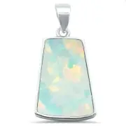 Tag bezel set White Opal .925 Sterling Silver Charm Pendant