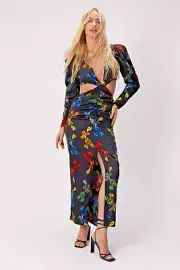 Nasty Gal Floral Print Satin Cut-Out Maxi Dress Size 8 Mob Wife Glam New