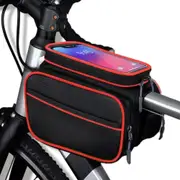 Bike Frame Bag Waterproof Top Tube Bike Bag Cycling Accessories Bike Pouch Touch Screen Bike Cell Phone Bag-Red
