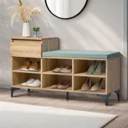 Oikiture Shoe Cabinet Bench Storage Organiser Drawer 6 Shelves Polyester Seat