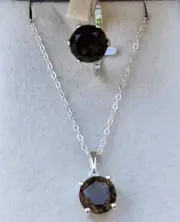 Brazilian Smoky Quartz Ring / Pendant Set in 925 Sterling (Size 7.75) 5.10 ctw