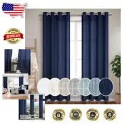 Navy Blue Grommet Curtains 102" Long - Elegant Light Filtering Drapes Set of 2