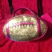 Betsey Johnson Football Lunch Box Tote Bag Insulated Gold Glitter Shoulder Strap