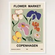 Galrie Flower Market Copenhagen 1980 Art Print - Abstract Floral Poster, White Frame, 50 x 70cm (20 x 28inch)