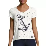 "TOMMY HILFIGER" IVORY STARS ANCHOR SAIL AWAY GRAPHIC TEE TOP SIZE: L NWT