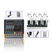 4 Channel Audio Mixer 2000W Powered AMP Studio Mixing 4CH UHF Headset Microphone