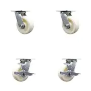 5 Inch Nylon Swivel Caster Set with Roller Bearings 2 Brakes Service Caster