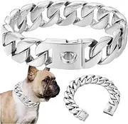 Big Dog Chain Collar,Cuban Link Walking Training,Stainless Steel Strong Heavy Duty Chew(Silver,20inch(50cm))