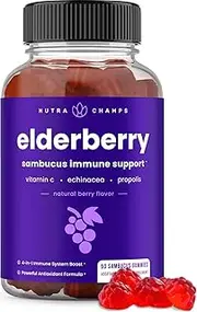 Elderberry Gummies for Kids & Adults [Double-Strength] Immune Support & Relief from Cold & Allergies - Sambucus Nigra Extract Antioxidant Supplement - 60 Vegetarian Gummy Vitamins