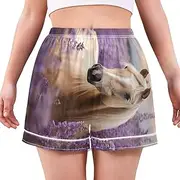 [RPLIFE] Horse Lavender Field Purple Ladies Boxer Shorts, Lounge Shorts for Women, Comfy Women Summer Pajamas