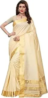[GoSriKi] Art Silk Saree with Blouse Piece - Beige, Free Size