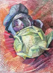 “ Cabbage” ORIGINAL OIL PASTEL ART Ukraine Kharkiv