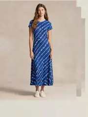 NWT Polo Ralph Lauren Womens Graphic Print Linen Dress- Size Small Retail $228