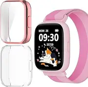 Compatible for BIGGERFIVE Smartwatch Kids 1.8" BW02 Case, Blueshaweu TPU Case with Screen Protector Compatible for BIGGERFIVE Brave 2 Smartwatch (2 Pack-Pink+Clear)
