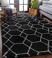 ONASAR Area Rugs for Living Room Bedroom, 5x8 Washable Fluffy Black and White Rug, Geometric Boho Soft Plush Shaggy Fuzzy Floor Carpet for Nursery Kids Girls Boys Teen Dorm Home Decor Aesthetic