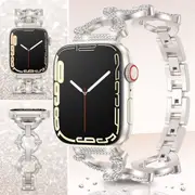 For Apple Watch 8 /7 /SE /6 /5 /4 /3 /2 /1 Ultra Round Bling Rhinestones 42mm 44mm 45mm 49mm Bracelet Strap Wristband - Silver