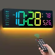 Digital Wall Clock 16", Wall Clocks with 11 RGB Colors, Alarm Clock with Night L