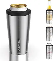 4 in 1 Insulated Slim Can Cooler for 12 OZ Cans and Beer Bottle - Keep 8 Hours Cold, Easy to Hold - Stainless Steel Can Holder, Double Walled Can Insulator for Hard Seltzer and More (Stainless Steel)