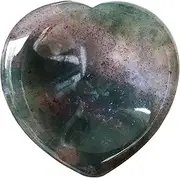 Fekuar Natural Moss Agate Crystal Thumb Worry Stone, Hand Carved Healing Crystal Heart Shaped Stone for Anxiety Stress Relief Meditation