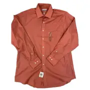 Van Heusen Dress Shirt Mens 16 34 35 Orange Flex Collar Wrinkle Free Classic New
